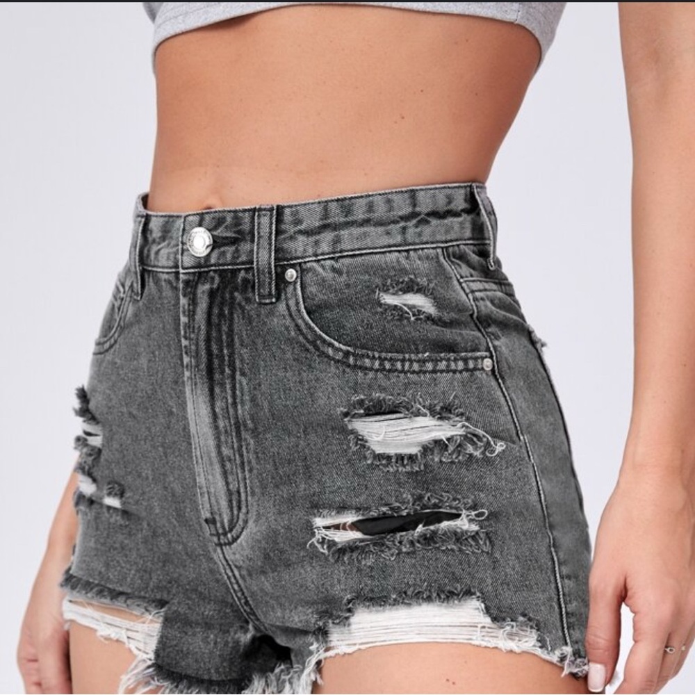 SHEIN Black Distressed Jean Shorts High-Waisted